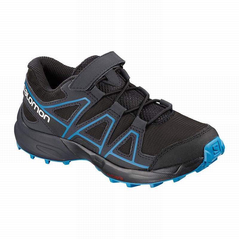 Salomon Israel SPEEDCROSS - Kids Trail Running Shoes - Black/Deep Grey (OEXU-57123)